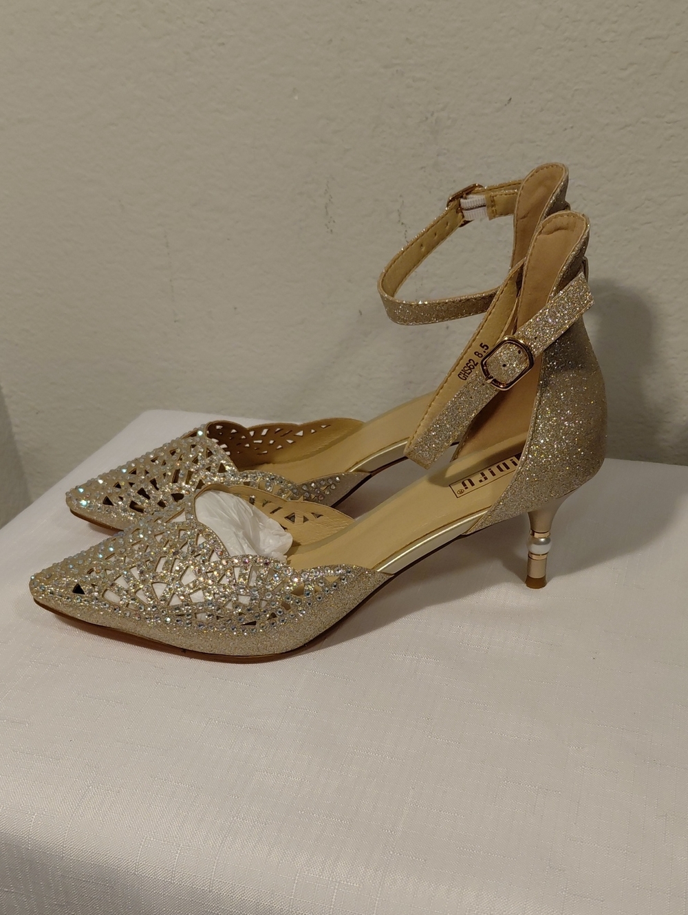 Gold Glitter Ankle-Strap Heels - Picture 3 of 5